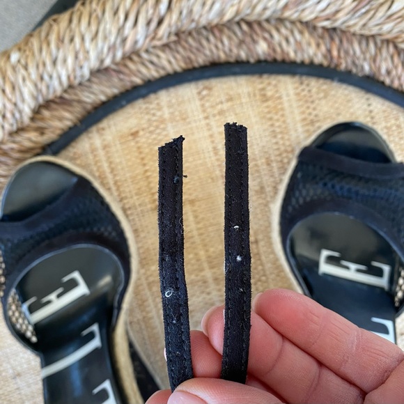 Black Open Toe Mesh Espadrille Ankle Strap Wedge Sandal - Picture 7 of 9